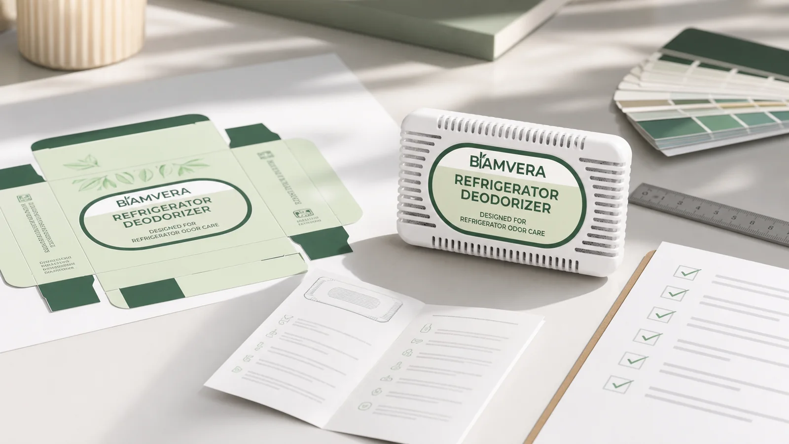 Absorbeur réutilisable pour réfrigérateur avec emballage et notice