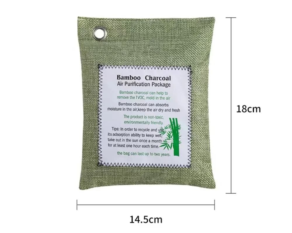 Reference dimensions for a 200 gram bamboo charcoal air purifying bag