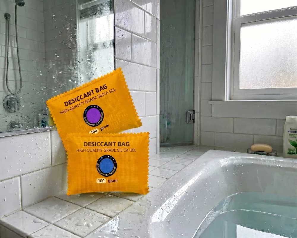Silica gel desiccant bags shown as a separate moisture-control product category