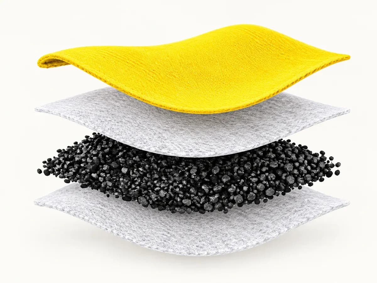 Yellow outer fabric, nonwoven layers and granule filling in a shoe deodorizer insert