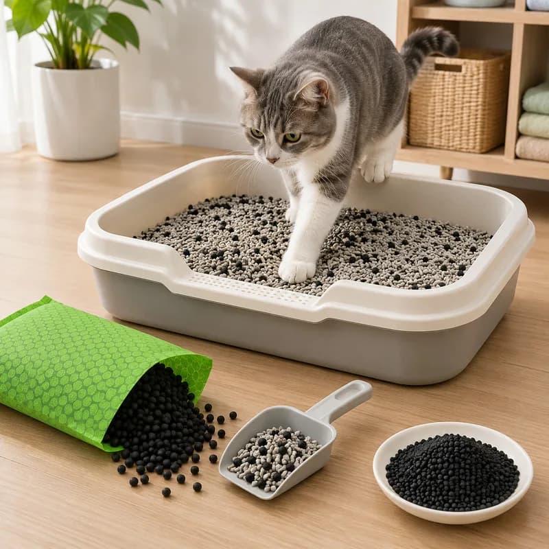 Bamboo charcoal granules and litter-care product development
