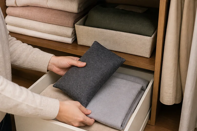Charcoal pouch placement trial in a wardrobe