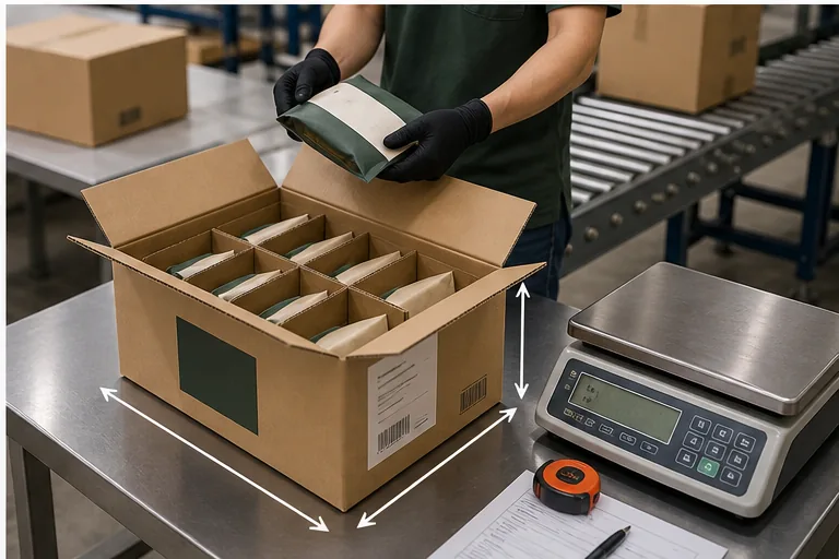 Inspector checking retail units and export carton configuration