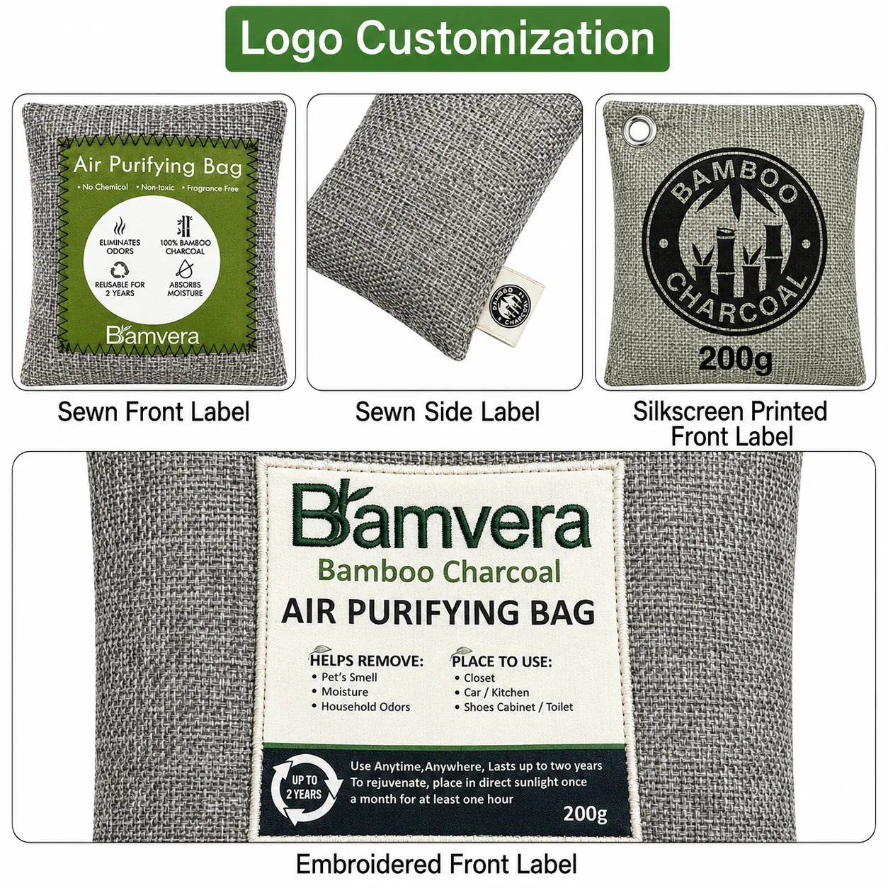Private-label logo methods for bamboo charcoal bags