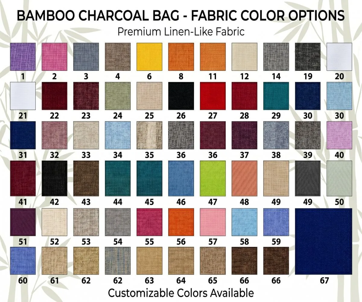 67 reference fabric colors for custom bamboo charcoal bags