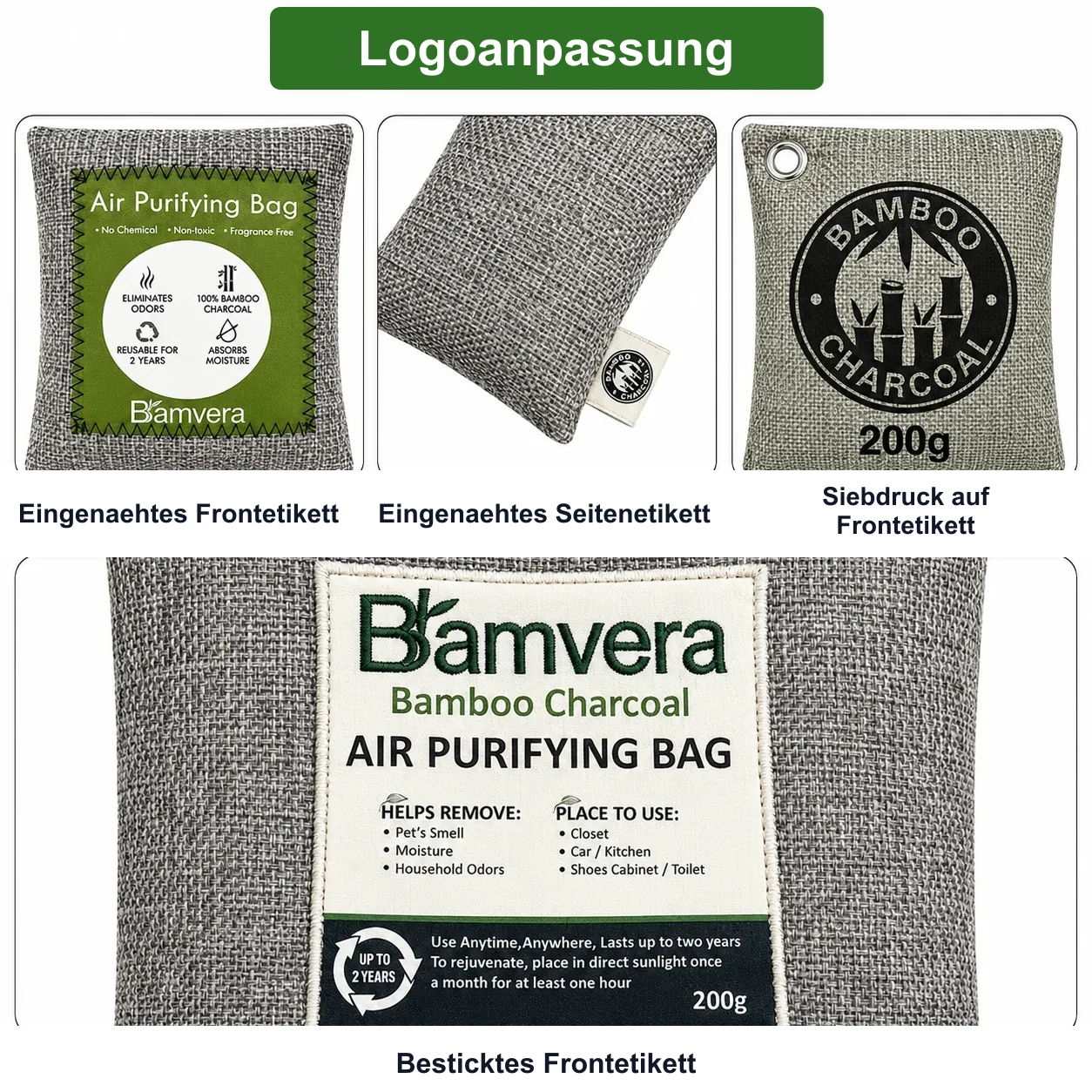 Private-Label-Logoverfahren für Bambuskohlebeutel