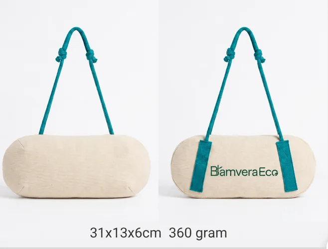 Front and back views of a 31 by 13 by 6 centimeter 360g car seat-back charcoal bag with two straps