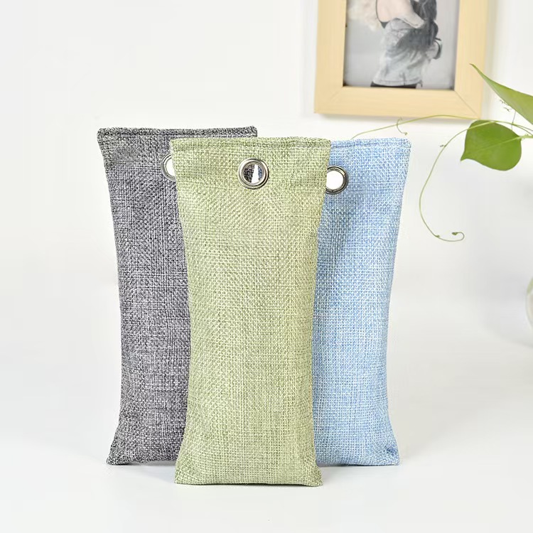 Private label charcoal shoe deodorizer bags in multiple fabric colors