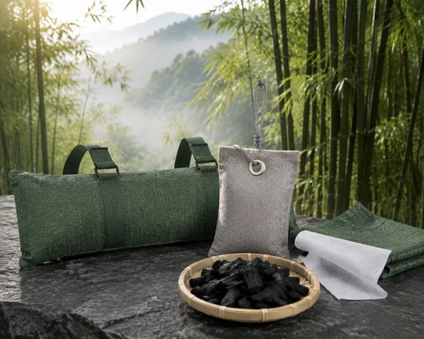 Bamboo charcoal, breathable liner and car odor absorber pouch construction references