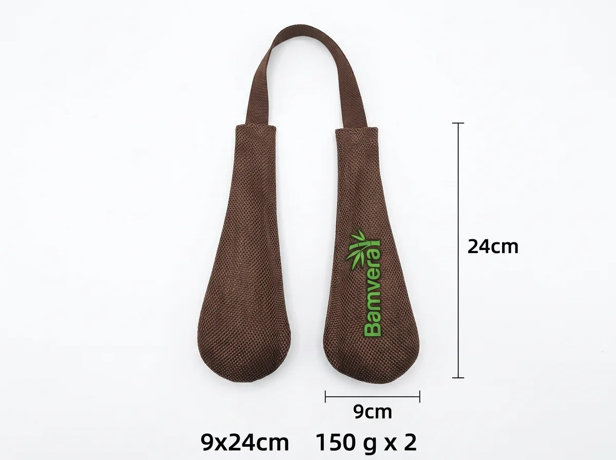 Reference dimensions for a paired hanging car charcoal bag set